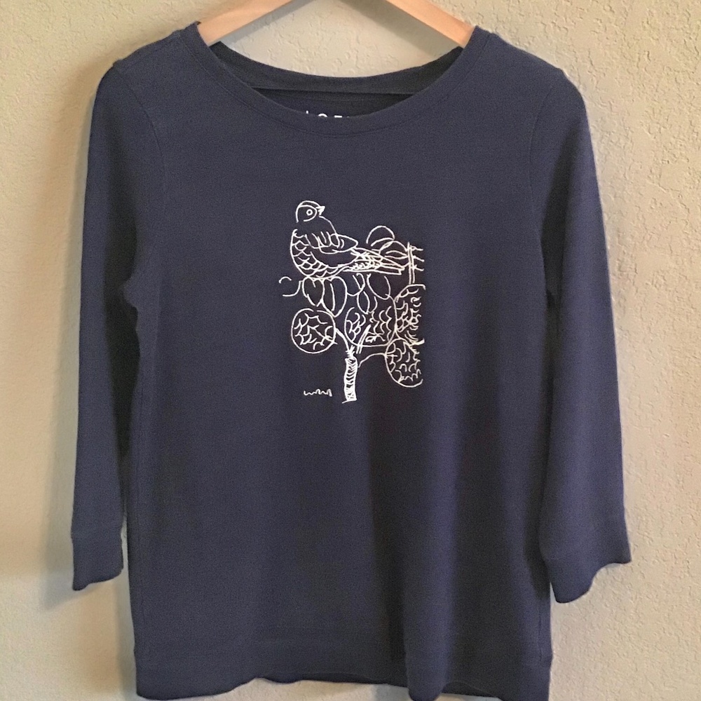 LOFT Embroidered navy sweater top